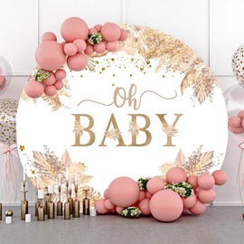 Leyiyi 6x6ft Boho Oh Baby Round Backdrop Cover Bohemian Pampas Grass Gold Spots Glitter Photography Background Circle Backdrop Cover for Oh Baby Party Baby Shower Decor Banner Photo Booth Props