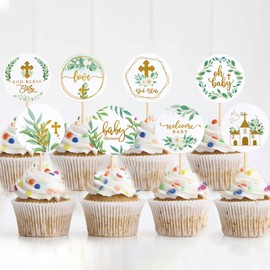 Keaziu 32 piezas Oh Baby - Decoración para cupcakes con diseño de hojas verdes para baby shower, Dios bendiga para niños, diseño de safari, bosque, selva, verano, tropical, Hawaii, decoración de cumpleaños