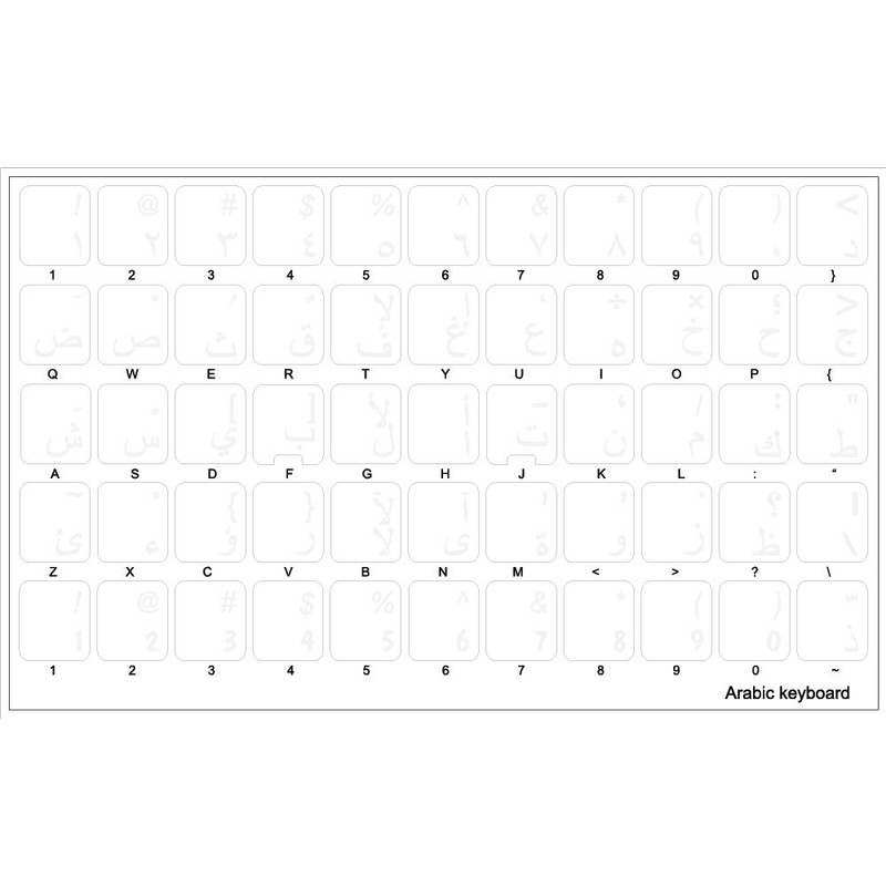 Keyboard Stickers, Overlays, Labels: Transparent Arabic White Characters for Dark