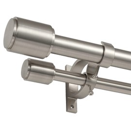 Double Curtain Rods for Windows 72-144 Inches, Double Drapery Rod Decorative Curtain Rod with Cap Finials, 1 Inch Front and 5/8 Inch Back Dual Curtain Rod Adjustable Double Window Rods Brushed Nickel