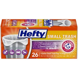 Hefty Hefty Small Garbage Bags, Flap Tie, Lavender & Sweet Vanilla Scent, 4 Gallon, 26 Count