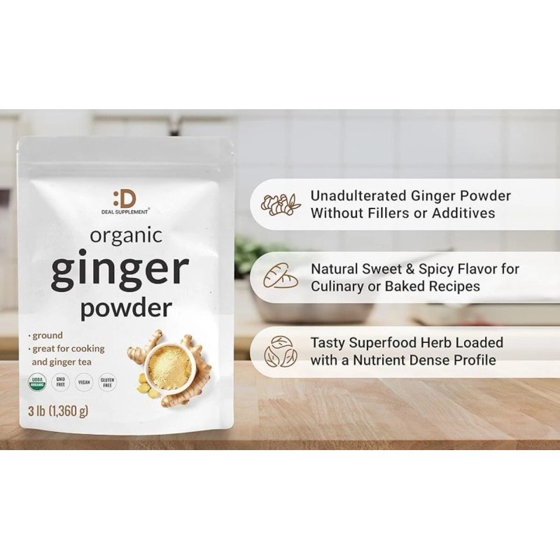 DEAL SUPPLEMENT Organic Fresh Ginger Powder 3 lbs, Great for