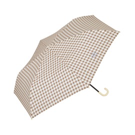 Wpc. 1663-214-002 Folding Umbrella, Bicolor Gingham Mini Beige Rain Umbrella, Ribs, 19.7 inches (50 cm), Lightweight, Rain or Shine, Women's, Women's, Commutes, Commutes, Fashionable, Cute, Girly
