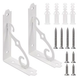 Rustark 2 Pack 5 Inch White Decorative Shelf Brackets Heavy Duty Wall Mount L Shape Steel Metal Shelf Supporter Triangle Shelf Brackets with Screws for Home Office Easy Assembly