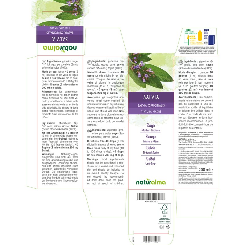 Sage (Salvia officinalis) Leaves Alcohol-Free Original Tincture Natural Alma Liquid