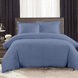 Royal Hotel Bedding 300-Thread-Count Original Percale 3 Piece Queen Duvet Cover Set 100% Cotton Percale, Superior Crispy Weave, Queen Duvet Cover, Periwinkle