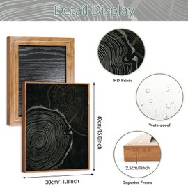 HPNIUB Tree Ring Canvas Pictures in the Frame, Modern Wall Decoration Made of Beige Wooden Trunks, Black/Grey Tree Spiral Wall Painting, Neutral Nature Art for Living Room, Bedroom or Office, 30 x 40 cm