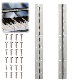 2pcs Piano Hinge with 24pcs Screws Stainless Holes Steel Heavy Duty Polished Continuous Folding Width Piano Hinges 30cm Large Boats Butt Long Cabinet Furniture Spring Internal Door Window Cabinet