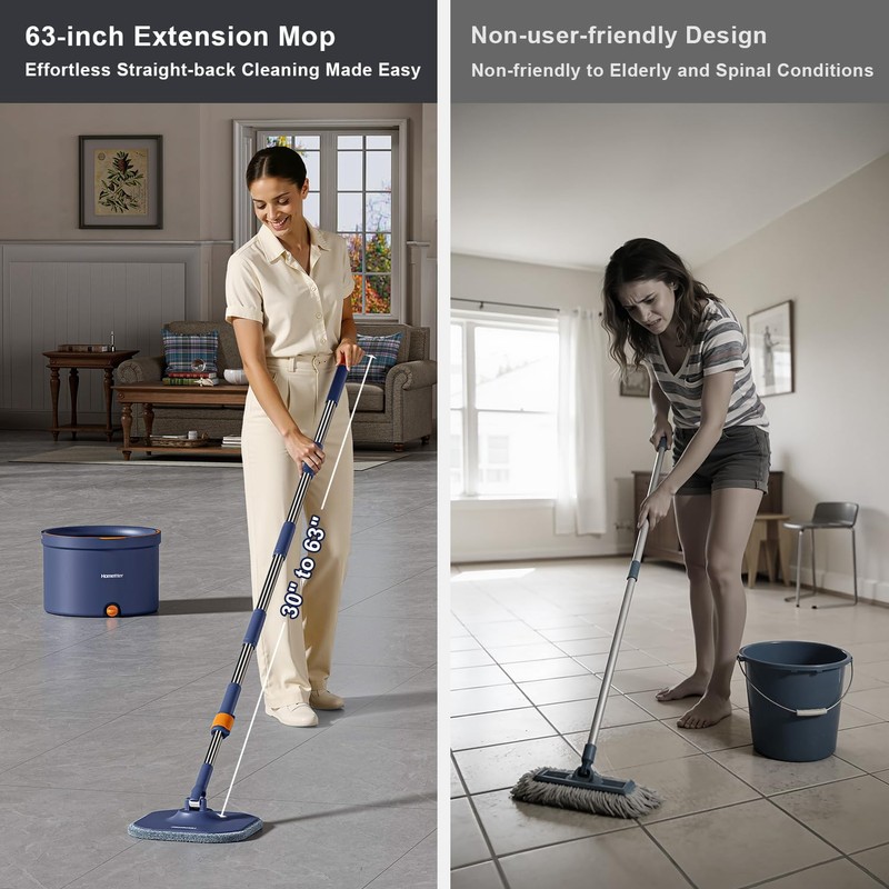 HoMettler Spin Mop and Bucket Set, Mop Bucket with Separate