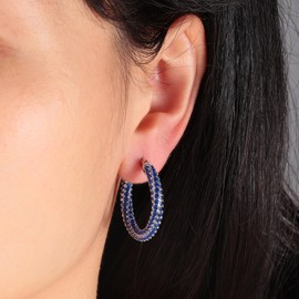 CiNily Hoop Earrings for Women Hypoallergenic, 14K Gold Plated 925 Sterling Silver Lightweight Mult-colors Crystal CZ Chunky Open Hoops Earrings Jewelry Gifts for Sensitive Ears 28mm/1.2", Sterling