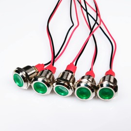 Gebildet 5pcs 12mm AC/DC 12-24V LED Metal Indicator Light Waterproof Signal Lamp Pilot Dash Directional Car Truck Boat with Wire(Green)