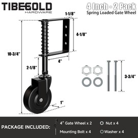 TIBEGOLD 4" Spring Loaded Gate Caster, Heavy Duty Gate Wheel for Outdoor Wooden Gate Fence, Gate Support Helper with 360° Swivel, Anti Sag Gate Kit, 220 Lbs Capacity, Black, 2 Pack