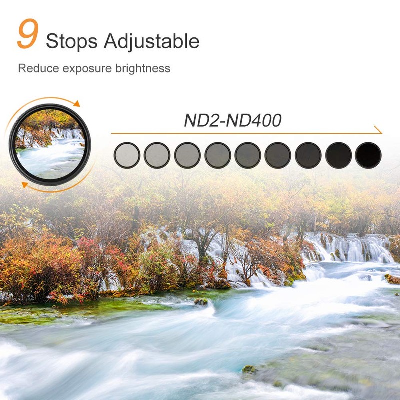 K&F Concept Filtro 46mm Variable ND2-ND400 (1-9 Paradas), Filtro ND