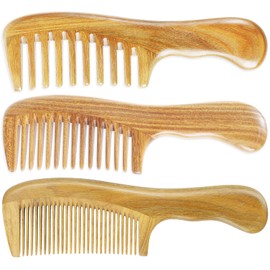Onedor Handmade 100% Natural Green Sandalwood Hair Combs - Anti-Static Sandalwood Scent Natural Hair Detangler Wooden Comb (Fine Tooth & Wide Tooth & Extra Wide Tooth Set)
