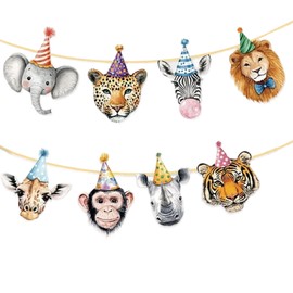 12 Pcs Safari Animals Happy Birthday Banner, Wild Zoo Jungle Theme Party Decorations, Forest Animal Birthday Banner for Party Kids Baby Shower Decorations