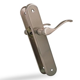 Amig - Set of 2 door handles, functional and ergonomic crank, oval steel plate and zamak handle, matt silver, without key ring, 237 x 40 x 55 mm