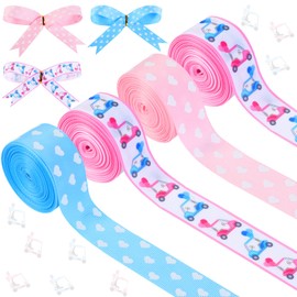 Cheerupp 4 Rolls Sports Golf Theme Ribbons, 20 Yards Craft Ribbons for Wreath Hair Bow Wrapping Gifts Packing, Pink Blue Grosgrain Ribbons Gender Reveal Birthday Wedding Party Home Accessory Decor