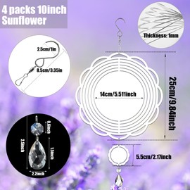WindMage 4Pack 10inch Sublimation Wind Spinner Blanks 3D Aluminum Metal Wind Sculpture Kinetic Spinners for Yard and Garden Indoor Art Ornaments Hanging Decoration (Sunflower)