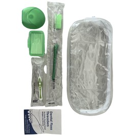 Essential Orthodontic Home/Travel Care Kit - Orthodontic V-trim Toothbrush, XL Interdental Brush, 15-yards Dental Floss, 10-PK Floss Threader, Mint Dental Wax and Carry Pouch (Green, Regular)