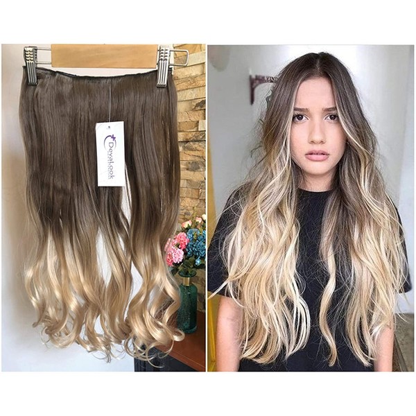 DevaLook 20" Inches Half Head One Piece Long Wavy Clip in Hair Extensions Ombre 2 Tones DL (Medium brown to warm blonde)