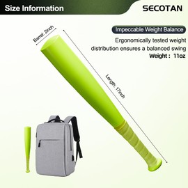 SECOTAN Baseball Bat, Aluminum One Hand Training Bat, Baseball/Softball/Teeball Mini Training Bat, Batting Practice, Tire Pressure Checker, Multi-Purpose Bat for Versatile Use (17inch | Neon Yellow)