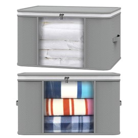 Vinsani 2pcs Clothes Storage Bags Organiser Huge Capacity Wardrobe Duvet Underbed Storage with Double Zipper, Moisture-Proof Big Clear Windows Perfect Space for Clothes, Beddings, Blankets – Grey