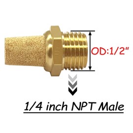 Uenede Brass 1/4 NPT Male Air Pneumatic Mufflers Hex Sintered Exhaust Muffler Silencer Filter Air Line Fitting (Pack of 10)