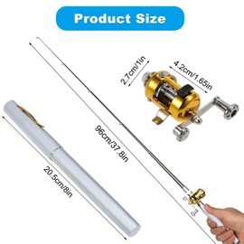Pocket Size Fishing Rod Telescopic Pen Fishing Rod Mini Pocket Foldable Fishing Rod Kit with Rotating Reel Combination Portable Fishing Rod Pen for Outdoor Fishing (Silver)
