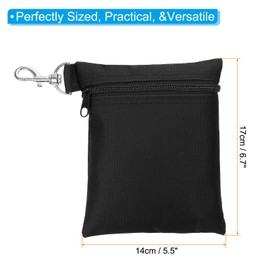 PATIKIL Golf Tee Pouch 6.7x5.5 Inch, Zipper Golf Ball Bag with Metal Lobster Claw Clip for Men Women Valuables Holder, Black