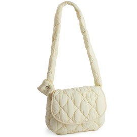 Viva Terry Small Puffer Crossbody Bags for Women Soft Lightweight Quilted Shoulder Bag(White)