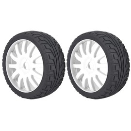 Vgeby 2 x RC Replacement Wheels, Rim Racing Car Wheel Hub Rubber Tyres for 1/8 Tyres Onroad Racing RC (White)