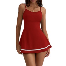 INKEEP Womens Tennis Dress with Built in Shorts Spaghetti Straps Outfits Summer Cami Dress Red