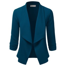 EIMIN - chamarra de manga 3/4 para mujer, con frente abierto, para oficina, trabajo, talla S-3XL), Eja001_verde azulado, M