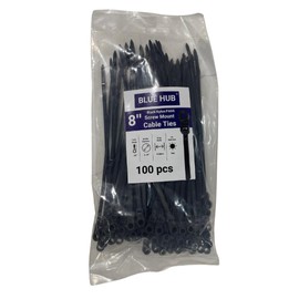 BLUEHUB Screw Mount Cable Zip Ties 100 Pcs 8 Inch Black, Self-Locking UV Resistant PA66 Plastic Nylon Wire Ties, for Indoor or Outdoor Use