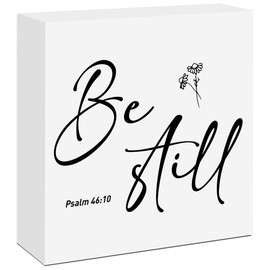 Be Still Psalm 46:10 Wooden Sign Desk Decor,Christian Decor for Home,Inspirational Bible Verse Wood Block Sign for Christian Home Bedroom Office Shelf Table Wall Decor