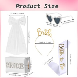 Pack of 5 Hen Party Accessories Women, Bride to Be White Sash Veil, Bridal Cosmetic Bag, Heart Sunglasses Pearl, Headband Bride, JGA Decoration for Stag Party Women, Bridal Accessories for Wedding