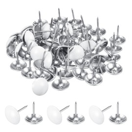 MECCANIXITY Upholstery Tacks for Furniture, 7/16 Inch (11 x 17mm) Metal Round Black Thumb Tacks for Wall Decorative Upholstery Nails DIY Project Home Decor (White, Pack of 60)