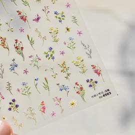 5D Embossed Flower Nail Stickers for Nail Art Self Adhesive Floral Plant Nail Decals Spring Summer Flower Stickers for Nails Spring Supply for Women Nail Decoration