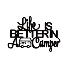 Rajukit Life Is Better in a camper Camping Wall Decor Rustic Wooden Camper Sign Farmhouse Wood Sign Rv Decorations, 12.6 x 8.5 Inches, Black