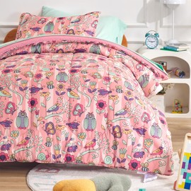SLEEP ZONE Comforter Set Bed in A Bag, 7 Pieces Girls, Cattoon Pattern for Kids, Toddlers, Teens, Ultra Soft and Washable (Garden Secret,Full/Queen)