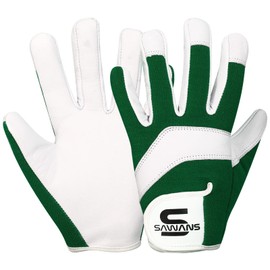 Leather Gardening Safety Working Gloves Thorn Proof for Men and Women Multipurpose Garden Gloves for Ladies Durable Mechanic Builder Construction Non-Slip (Medium, White/Green)