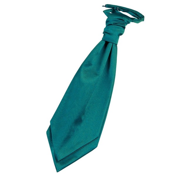 DQT Men Pre-Tied Plain Satin Wedding Scrunchie Cravat - Teal