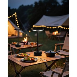 jinchangming 2 Pack Cordless Table Lamps, LED Rechargeable Battery Operated Desk Lamps with 3 Color Stepless Dimmable, Table Light Portable for Outdoor Patio Bar Restaurants Bedroom Bedside (Black)