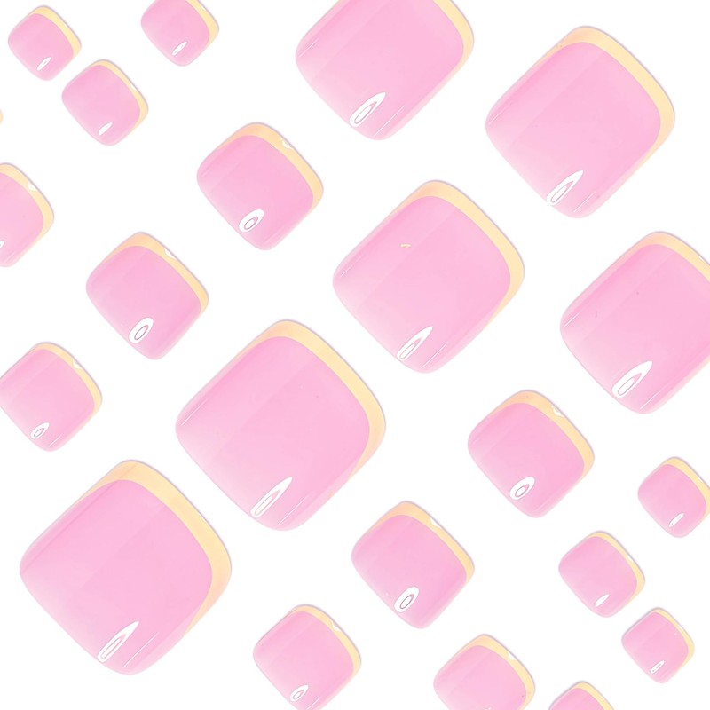 MERVF Press on Toenails for Women Yellow French Tip Acrylic