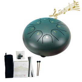 RHTDXC Rain Drum for Outside Garden,Rain Drum for Garden Instrument, Beginning Student Mini Steel Tongue Drum Rain Chime,Musical Education Entertainment Meditation Yoga Zen Gifts (6in-green)