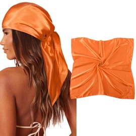 AWAYTR 35" Large Square Satin Head Scarf - Silk Hair Scarf Square Hair Bandanas Large Scarf Sleeping Head Wraps for Women (Orange)