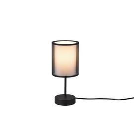 lightling Barto Table Lamp, Diameter 28 cm, Height: 12 cm, Body Black Matt Metal, Fabric Shade Smoke-Coloured, Inner Shade White, Excl. 1 x E14, Max. 28 W