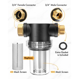 Twinkle Star Hose Filter Attachment Line Water Hose Filter with 100 Mesh and 40 Mesh Screen, 2Pcs O-Ring, Garden Hose Filter Pressure Washer Inlet for RV Camping Car Wash Water Hose