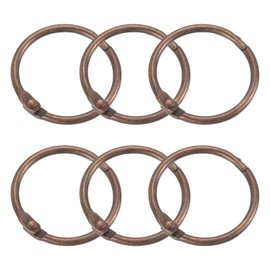 sourcing map Shower Curtain Rings,6pcs - Carbon Steel Round Snap Shower Curtain Hooks, 1 Inch Loose Leaf Binder Rings for Shower Curtain Rods (Copper)