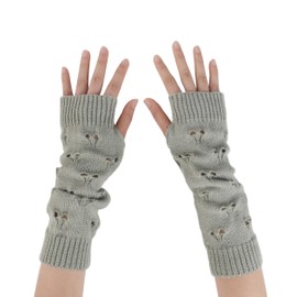 Womens Punk Goth Fingerless Gloves Ripped Knit Wrist Warmers with Thumb Hole, Y2K Grunge Emo Style (Light Grey)